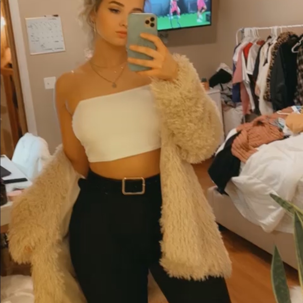 Cream Curly Faux Fur Lapel Coat